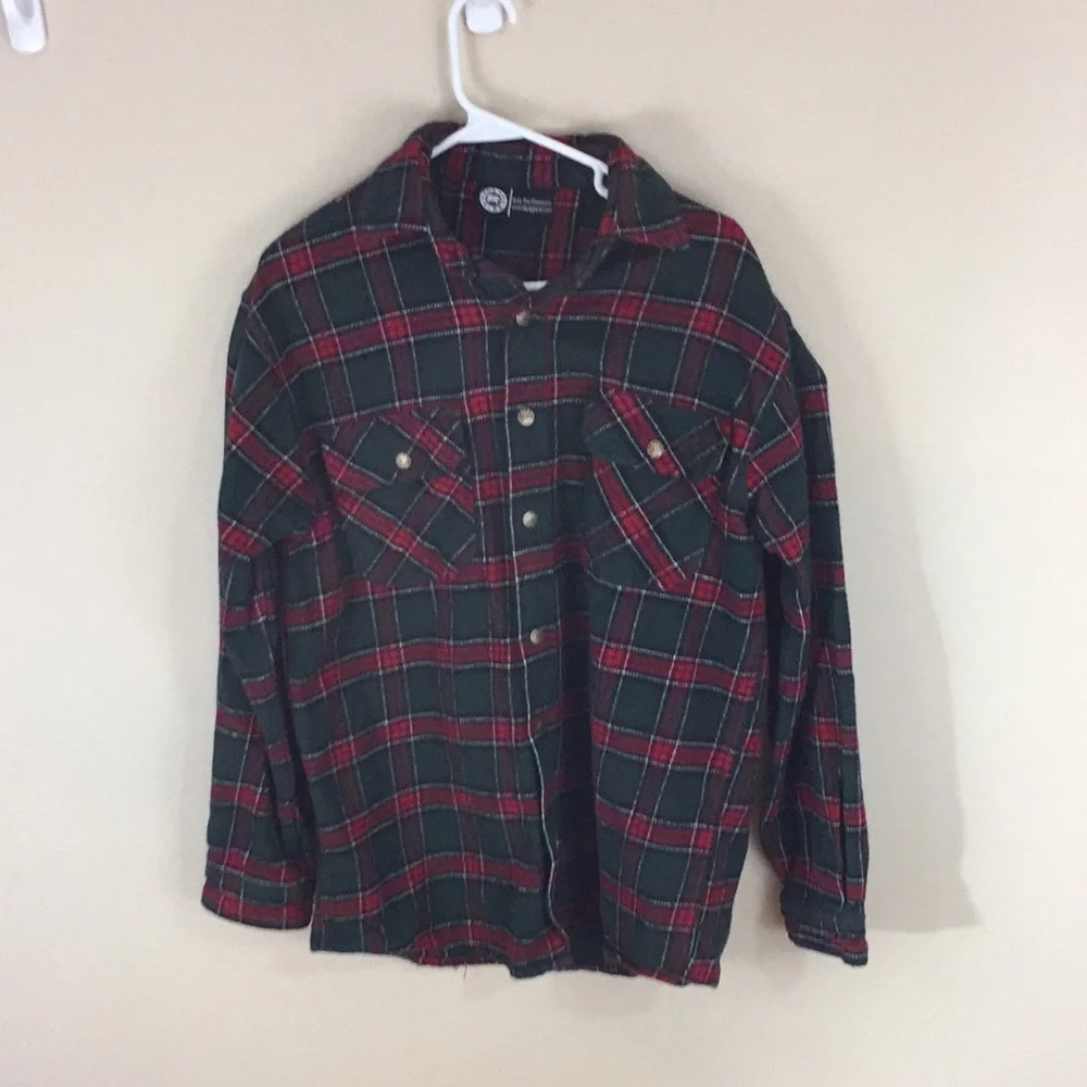 Polar King Heavy Flannel Snap Front Plaid Shirt Shacket Jacket Size Large